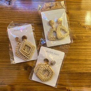 Wicker Earring Set 3 piece brand new 70’s style